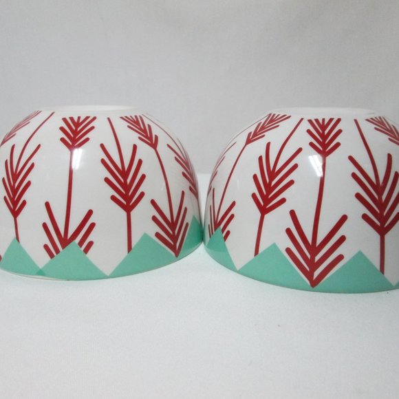 Coton Colors Timber bowl set 2 trees Christmas dolomite 3" x 5" red green white - Picture 7 of 7